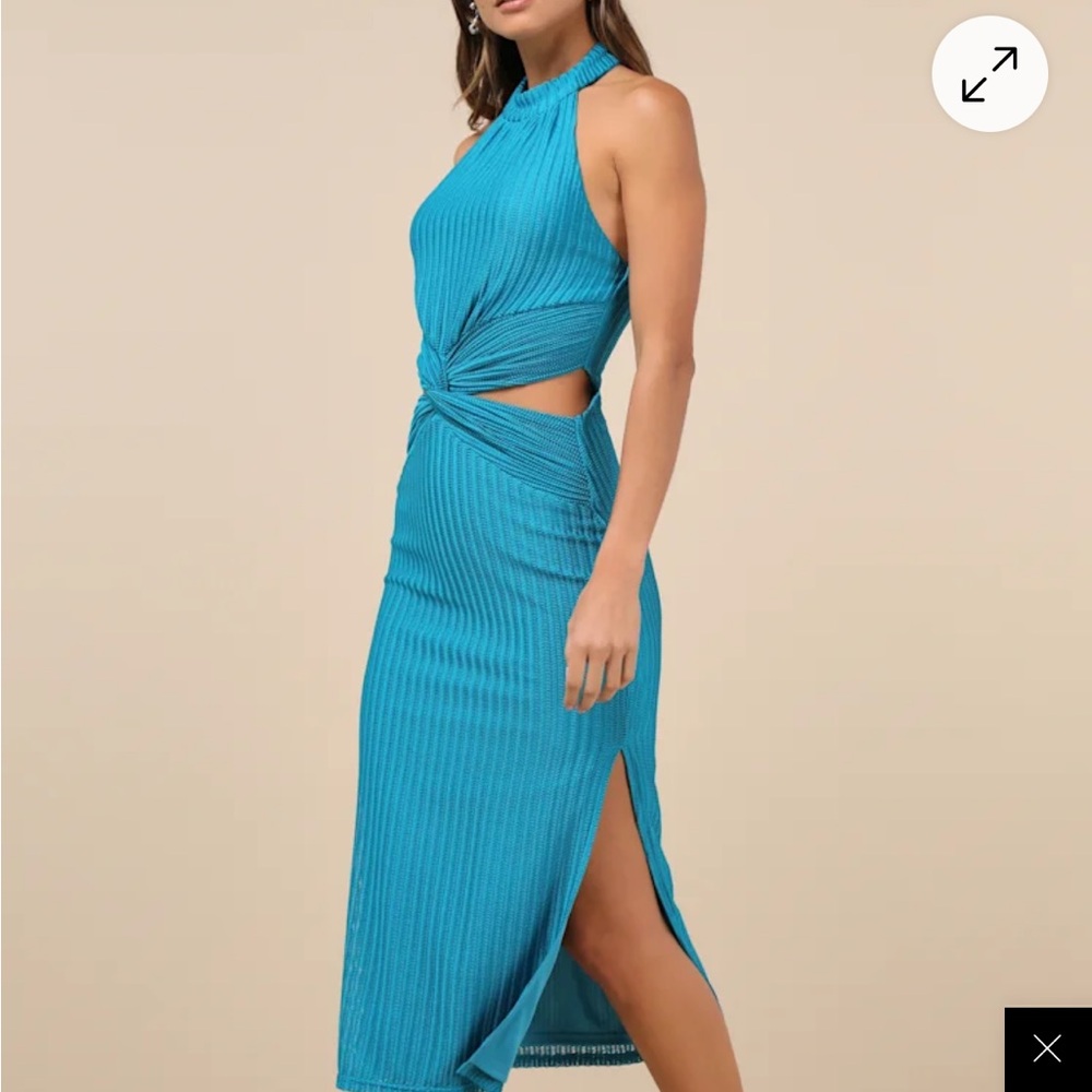 LULUS Elegant Aqua Blue Halter midi Dress